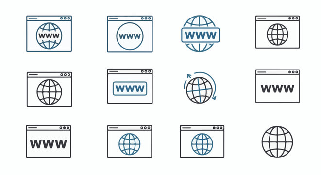 A collection of web browser icons and globe symbols, representing the internet