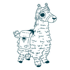 Naklejka premium Llama animal cartoon stroke