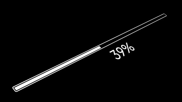 Progress bar indicator animation from 0 to 100 increasing percentage on black screen