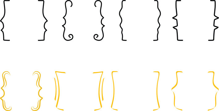 braces or curly brackets icon set, Black bracket . vector of Text brackets design. Icons vintage typography symbol. Thin signs of typography symbol. Pixel perfect, Hand drawn braces, punctuation mark.