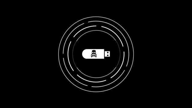Minimalist white outline icon illustration of a USB flash drive and universal serial bus symbol, representing digital data storage, computer hardware, connectivity, and file transfer.
