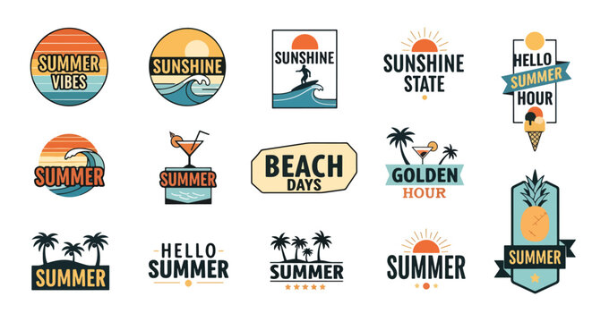 Summer Vacation Travel Stickers Set.