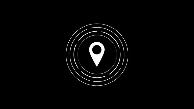 white color location symbol. Pin symbol Indicates the location of the GPS map. Location icon or map pin simple location icon animation on black background
