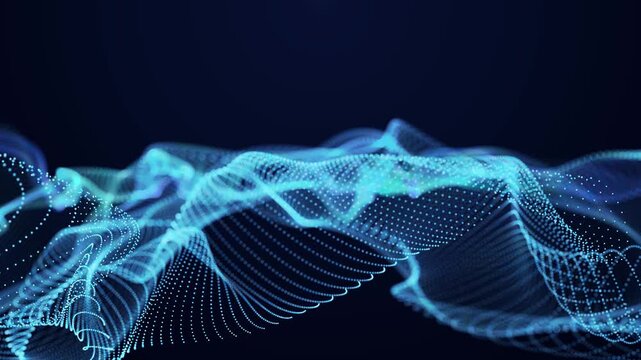 Abstract digital wave. Flowing particles motion. Big data stream visualization. 3D rendering.