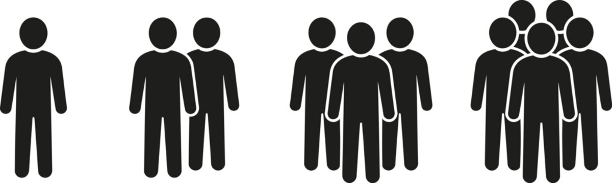Set of human population group icons representing various community sizes.