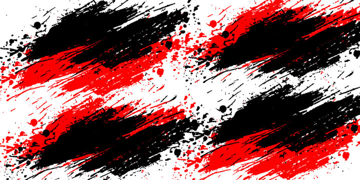 Abstract grunge background with bold red and black paint splashes.