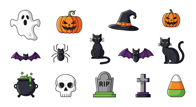 Halloween icons and symbols collection.