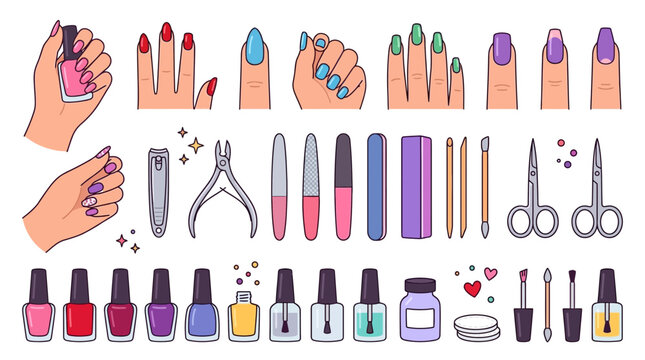 Colorful nail care and beauty tools