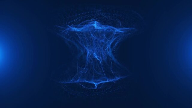 Elegant animated technology background with swirling vortex of glowing sparkling circles and copy space on black background.