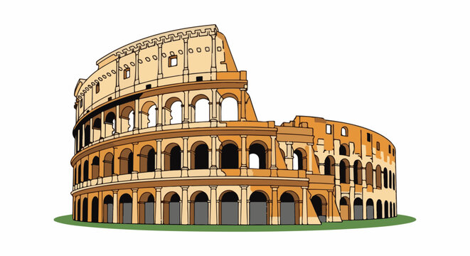 Iconic ancient amphitheater with arched levels, rendered in warm tones