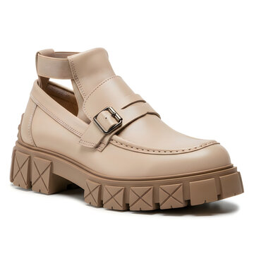Stylish white ankle boots with buckle and chunky sole