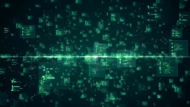 Cybernetic Code Streams And Digital Tiles Moving Dynamically Through Virtual Depth And Texture