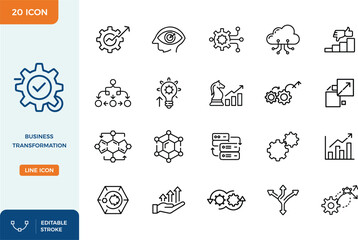 Business Transformation and Digital Innovation Thin Line Icon Set, Strategic Growth and Data Management Editable Vector Icons Bundle © Ria