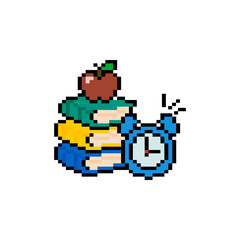 Obraz premium Pixel art school books clock