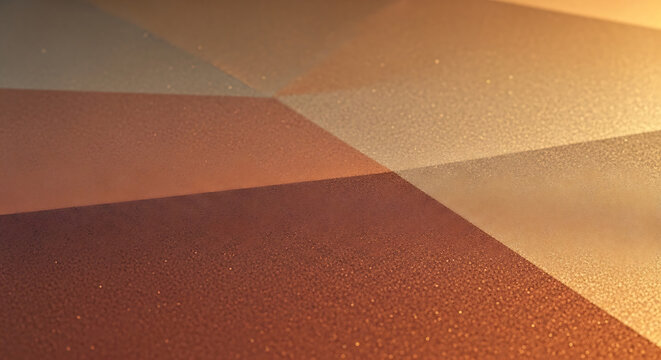 Geometric paper shapes create sharp shadows across textured orange brown.