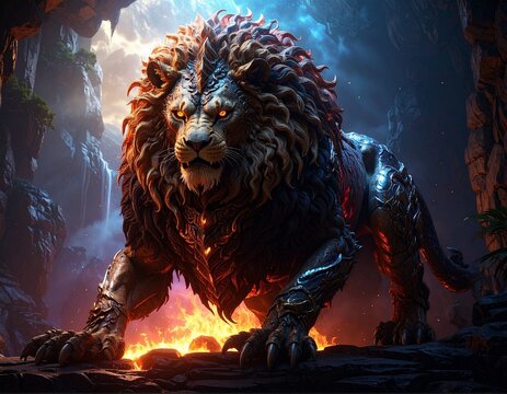 lion at sunset