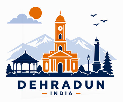 Dehradun India skyline flat minimal vector illustration