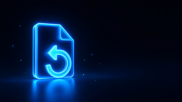 Neon Blue 3D File Restore Icon on Dark Business Technology Background