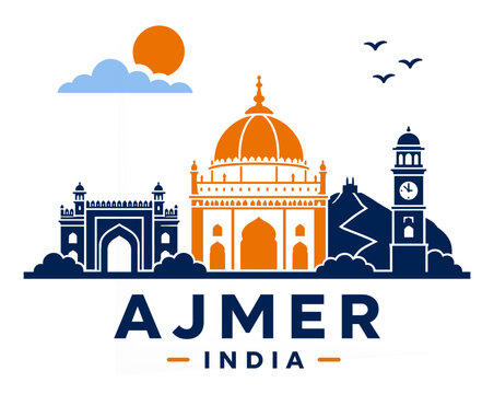Minimalist flat vector illustration of Ajmer city skyline, India