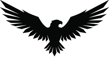 Fototapeta premium Majestic Spreading Wings Eagle Silhouette - Powerful Raptor Symbol Vector Illustration Isolated on White