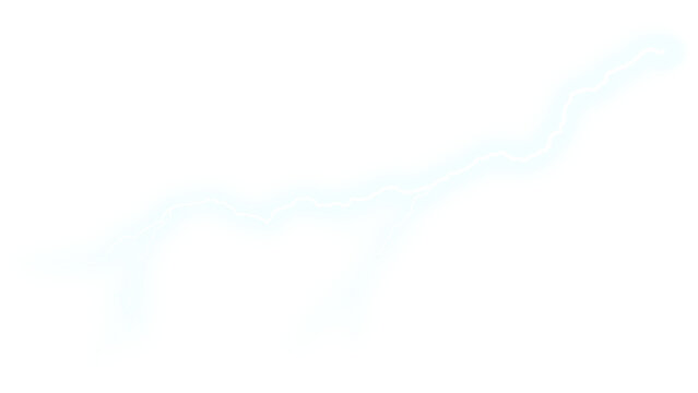 Electric blue lightning bolt strike, powerful atmospheric discharge effect, glowing energy spark and thunderbolt flash for weather and science concepts isolated PNG with Transparent Background