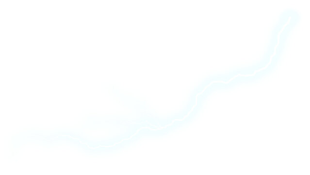 Electric blue lightning bolt strike, glowing plasma discharge effect, bright atmospheric electrical spark for weather and science concepts isolated PNG with Transparent Background