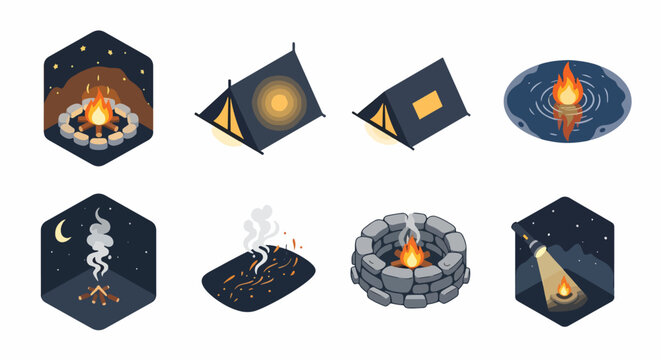Fire in various geometric shapes.