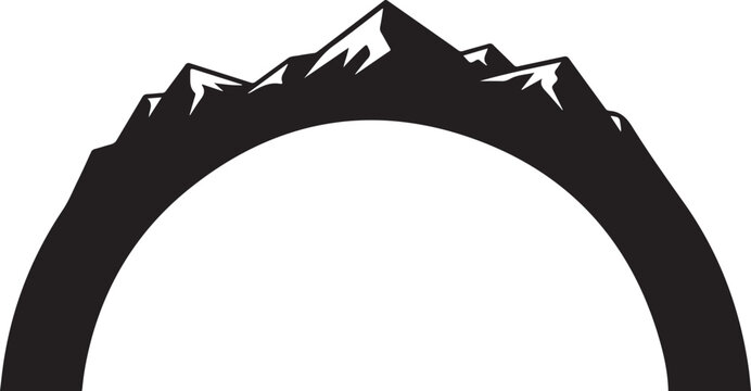 Mountain range silhouette, arch shape, black icon, vector landscape