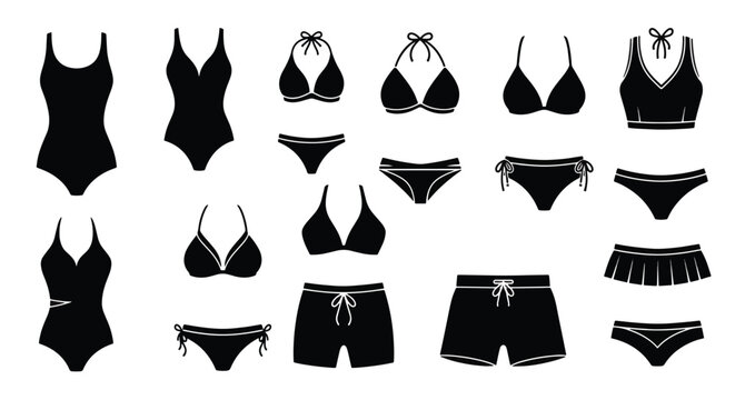 Collection of various swimwear for women.
