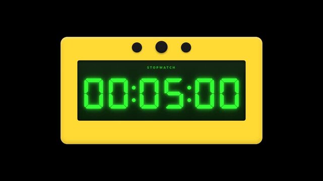 Pure Black Yellow Stopwatch Housing Digital LCD Seven Segment Green Countup Timer Thirty Seconds HIIT Workout Recipe Sport 4K Animation