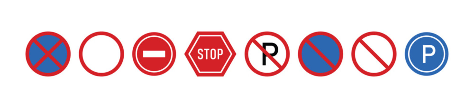 Prohibition and Mandatory Road Sign Icons Vector Set Flat Style
