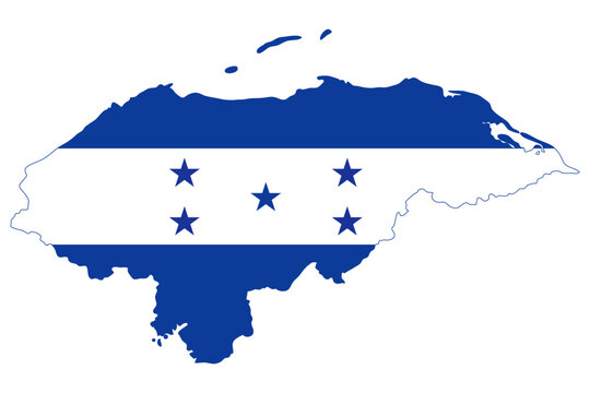 honduras map silhouette with national flag colors