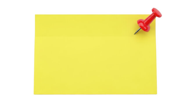 Bright yellow sticky note with red pen mark on it