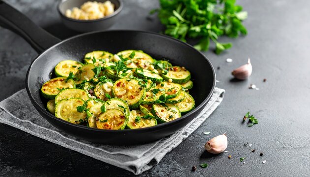 Gebratene Zucchini-Pfanne mit Knoblauch