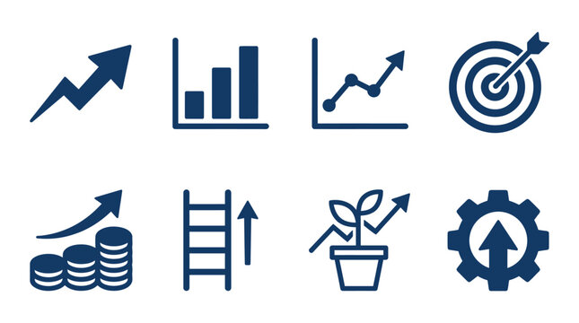 Business icons for growth success.