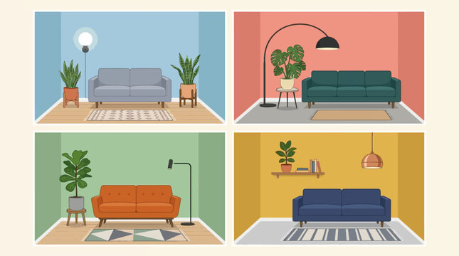 Four Different Color Sofas Indoors.