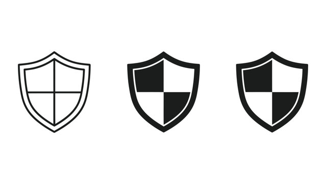 Three stylized shield icons with cross designs