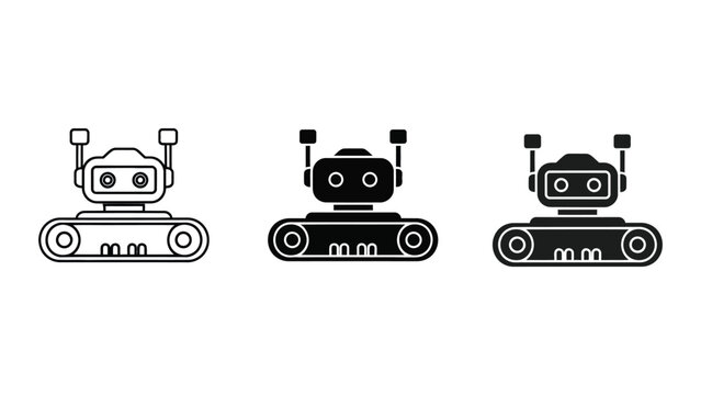 Three cute robot vacuum cleaners in a row with different fill styles