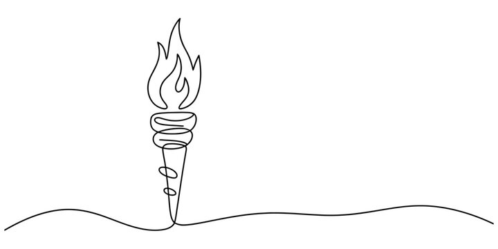 Continuous single line drawing of a burning torch flame with fire isolated on simple style for concept of success and competition in modern art
