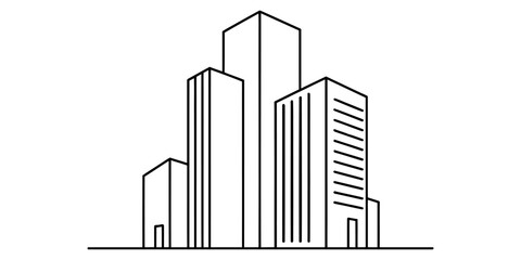 Obraz premium Simple line art icon of city buildings showing tall skyscrapers in a modern urban landscape sketch for architectural design and real estate projects