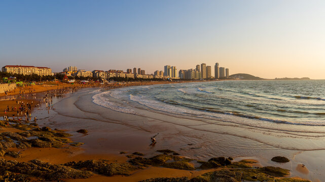 Weihai coastal city architecture and ocean scenery, China