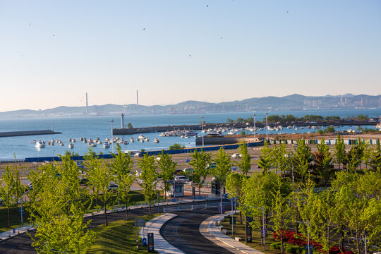 Weihai coastal city architecture and ocean scenery, China