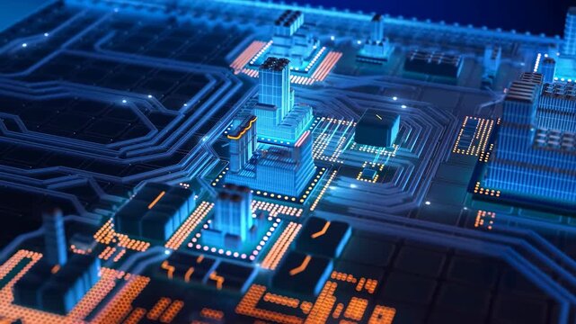 Luminous Digital Metropolis Filled With Miniature Skyscrapers And Electronic Pathways Illuminated Beautifully