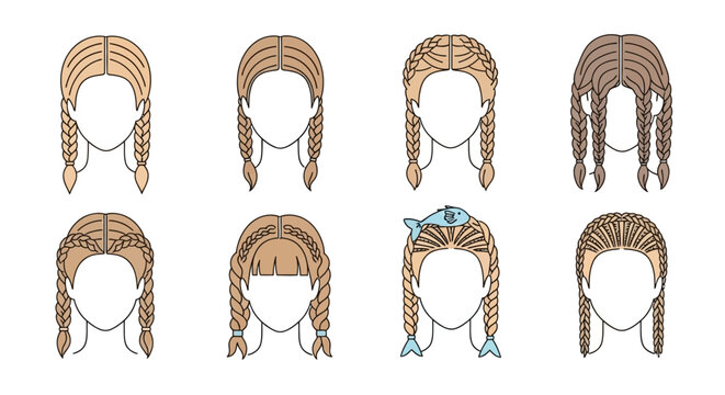 Variety of braided hairstyles for women.