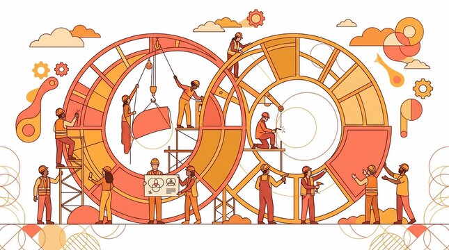 Concept of infinite construction and industrial progress.