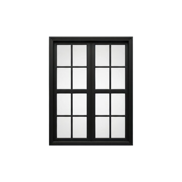 Single black double-hung window frame with a twelve pane symmetrical grid pattern, matte finish, minimalist architectural product display, clean modern atmosphere