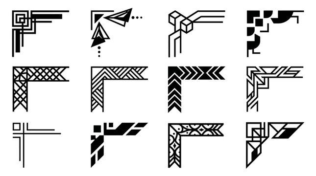 Collection of various geometric corner designs.