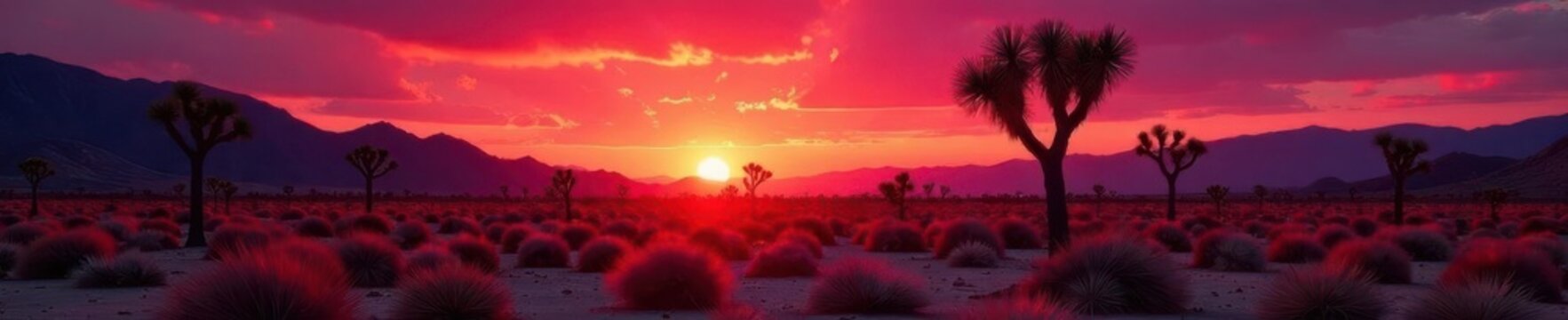 Deep crimson sunset casting long shadows across the Joshua Tree landscape , Mojave Desert, shadows, scenic