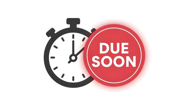 Minimalist stopwatch icon with red due soon notification badge for deadline management and urgent business workflow planning isolated on a clean white background for professional