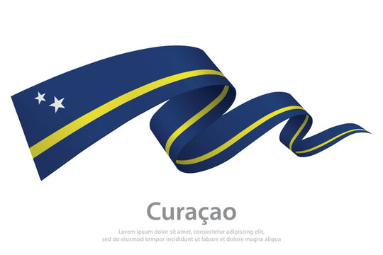 Curacao Waving Flag Ribbon on White Background